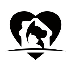 Dog and cat love shape icon vector