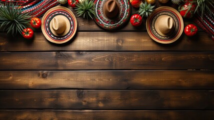 Mexican background template with traditional hats and tomatoes