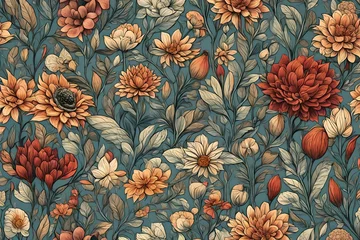Fotobehang seamless pattern with flowers © NOH