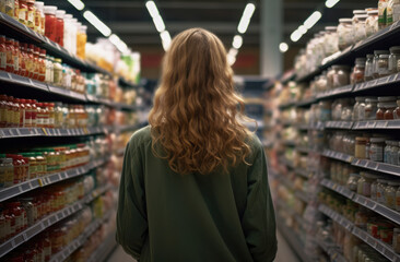 Fototapeta na wymiar Woman looking at products inside a supermarket
