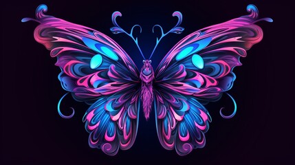 the purple and blue butterfly is stylized in the style.Generative AI
