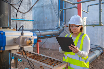 Environmental engineers work at wastewater treatment plants,Water supply engineering working at Water recycling plant for reuse,Check the amount of chlorine in the water to be within the criteria.