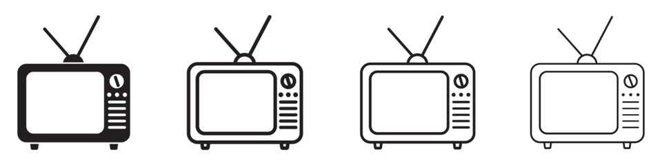 Set of retro TV icons. Retro television, old TV. Television symbol, vintage TV. Vector.