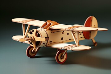 3D wooden airplane toy. Generative AI