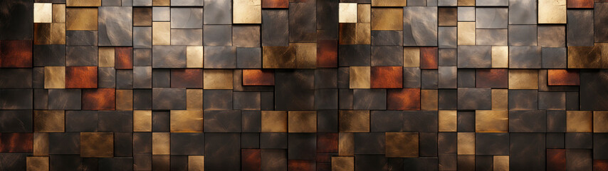 Metal as brown, dark orange and golden blocks, closeup of mosaic squares, graphics for backgrounds,...