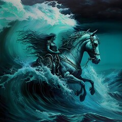 Obraz na płótnie Canvas fantasy art color powerful sea witches or sorcerers who seek to harness the seahorses power for their own nefarious purposes These individuals could be described as mysterious and ominous with eyes 