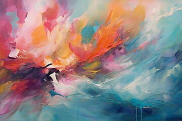 Vibrant backdrop with modern art creativity, acrylic brushstrokes, abstract painting, layers of vivid paint. Generative AI