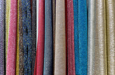 multi-colored curtains in the store.