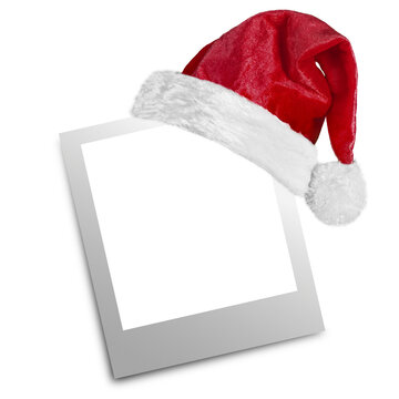 Polaroid Card Blank With A Santa Claus Hat For Christmas On A Transparent Background In PNG