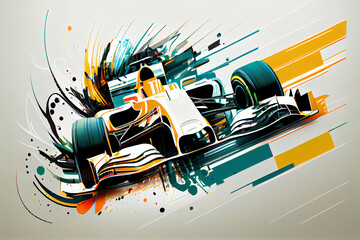 Open wheels racing car, abstract color illustration