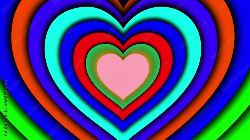 Poster solid colour heart shape disco music background. vj loop heart shape animation of disco dancing back