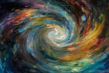 Abstract space vortex with celestial swirls resembling watercolor painting. Generative AI