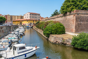 Scenic sight in the beautiful city of Livorno near the Fortezza Nuova, on a summer morning....