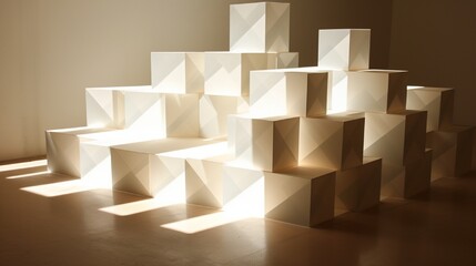 A labyrinth of geometric prisms casting intriguing shadows.