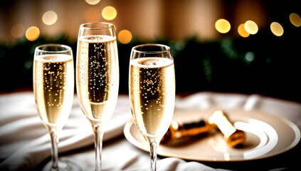 (4K) Champagne glasses on new years day AI