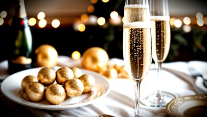(4K) Champagne glasses on new years day AI