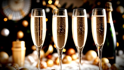 (4K) Champagne glasses on new years day AI