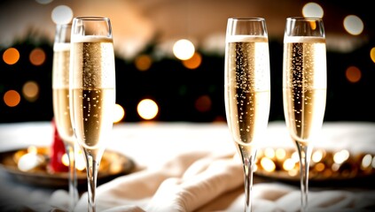 (4K) Champagne glasses on new years day AI