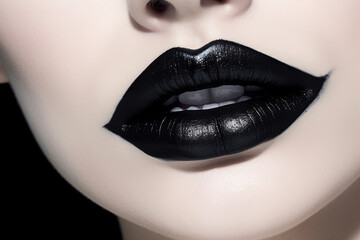 beautiful female lips with black lipstick. Generative Ai