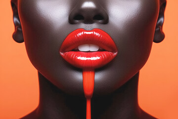 sexy lips with red lipstick, fashion makeup. Generative Ai - obrazy, fototapety, plakaty