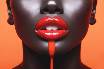 Fotobehang sexy lips with red lipstick, fashion makeup. Generative Ai © Alexandra