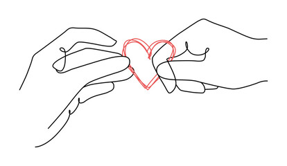 Heart in hands, charity concept line art illustration