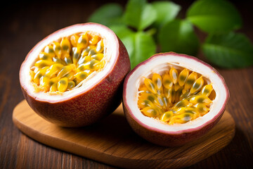 Passionfruit or maracuya isolated on dark background