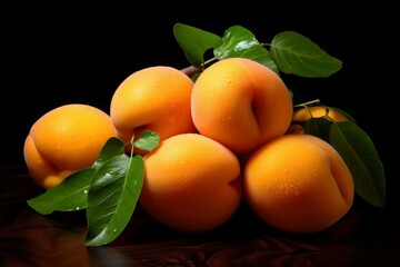 Luscious Apricots fruits. Vegetarian ripe sweet. Generate Ai