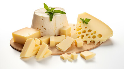 Set of different cheeses on white background. Top view.