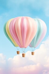 Colorful pastel hot air balloons in a summer sky. vertical