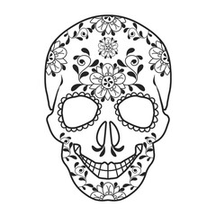 Mexican Day of the Dead illustration with Death Mask Skull with flowers ornament. Holiday card, vector