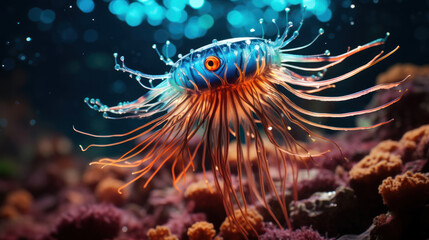 A magical underwater world with various beautiful fish, a seascape with exotic tropical fish