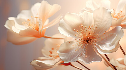 a close up of a bunch of white flowers.   Illustration of a Peach color flower, Perfect for Wall Art.
