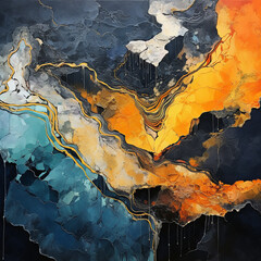 abstract oil painting with geological elements created with Generative Ai