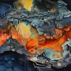 abstract oil painting with geological elements created with Generative Ai