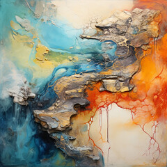 abstract oil painting with geological elements created with Generative Ai
