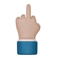 Cartoon style hand with middle finger gesture. 3d render. Aggressive gesture for insulting or showing protest. 3D illustration.