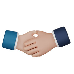 Business handshake. Cartoon shaking human hands isolated on white background. Successful agreement, deal concept, contract partnership. 3D illustration.