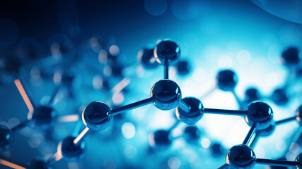 Molecule model structure, science, business, chemistry, blue background, 3d effect 