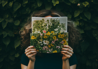 Womans hand holding a nature magazine covered