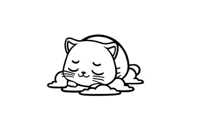 chat qui dort et rêve sur les nuages kawaii chibi - obrazy, fototapety, plakaty
