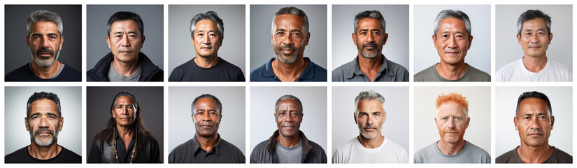 portraits of man of different races, made with Generative AI - Powered by Adobe