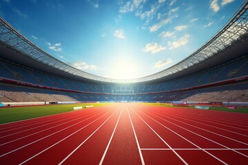 3D depiction of a stadium's athletic running track. Generative AI