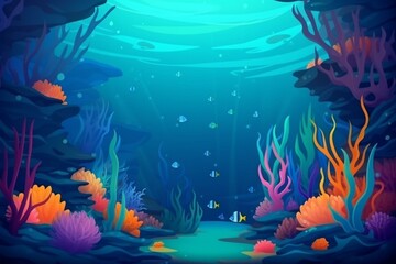 Fototapeta na wymiar Colorful underwater scene with fish and corals. Generative AI