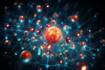 Depiction of atomic structure with circulating electrons and protons. Generative AI