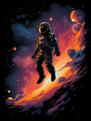 design for a t-shirt depicting an astronaut in space