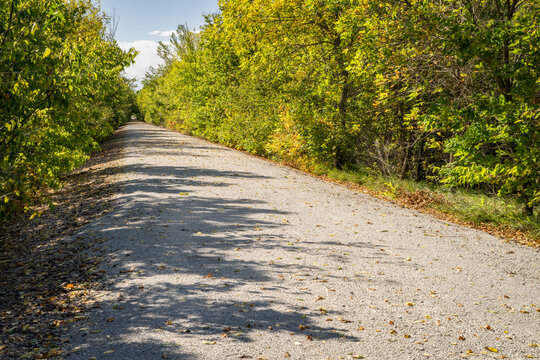 Homestead Trail north of Beatrice, Nebraska in fall scenery. The Homestead Trail corridor stretches 60 miles, from the edge of Lincoln, south to Marysville, Kansas.