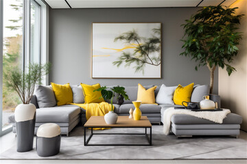 yellow and grey living room