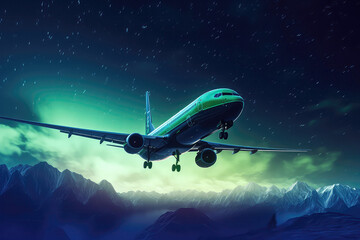 Naklejka premium Majestic Airliner Cruising Beneath The Northern Lights