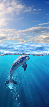 Happy Dolphin In Sea Photorealistic. Cell Phone Wallpaper